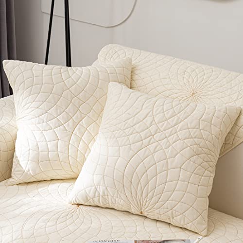 Farmhouse Neutral Embroidered Throw Pillow Cover Set of 2 Cotton Quilted Decorative Square Cushion Covers Pillowcase for Sofa Couch Bed Chair (Ivory E,18"x18") - color: Ivory E, size: 18"x18"/Square