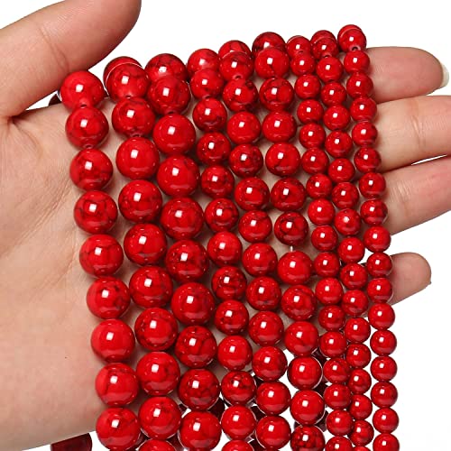 Beads for Bracelets Red Beads 6MM Beads Red Turquoise Bead Crystal Gemstone Beads for Bracelets, Natural Stone Beads for Jewelry Making About 60pcs - color: Red Turquoise, size: 6mm