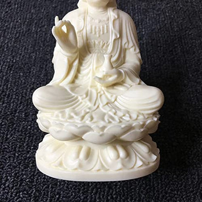 Goddess of Mercy Guan yin Buddha Statue on Lotus|White Quanyin Sculpture for Home Office Decor|Female Buddha Statue Blessing