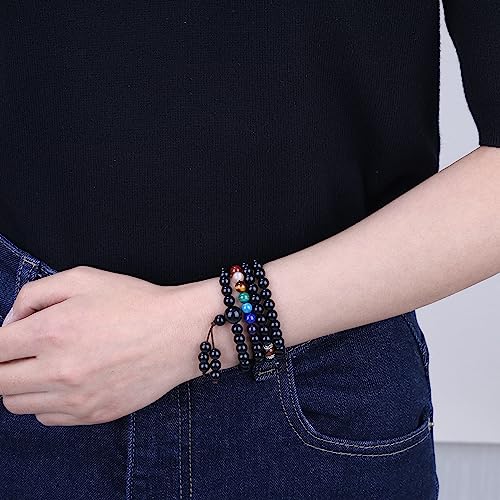 COAI 108 Japa Mala 7 Chakra Stone Wrap Bracelet Necklace - style: Rainbow Obsidian
