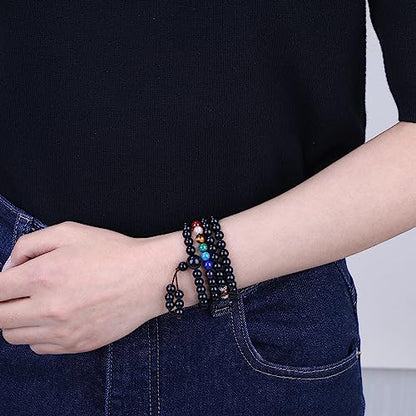 COAI 108 Japa Mala 7 Chakra Stone Wrap Bracelet Necklace - style: Rainbow Obsidian
