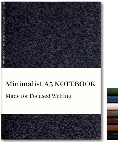 CAGIE Lined Journal Notebook for Men & Women,176 Pages A5 Medium Size, Softcover Leather Journals for Writing, College Ruled Notebook for Work & School, 100 GSM Thick Paper (5.7'' x 8.3'') (Black) - color: Black, size: 1 Pack