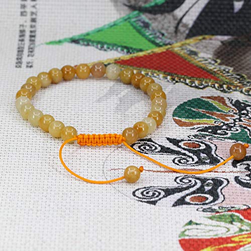 Keleny Natural Gemtone 6mm Round Beads Crystal Adjustable Braided Macrame Tassels Bracelets Unisex - color: Multicolor Yellow Quartzite