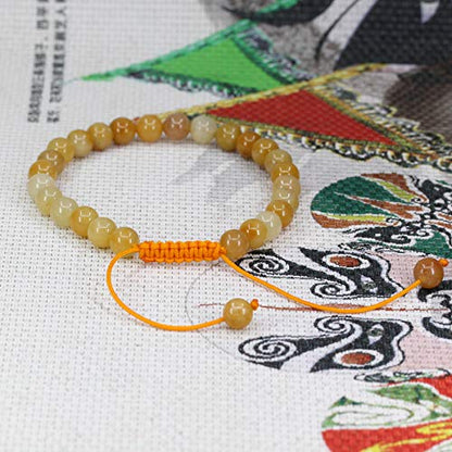 Keleny Natural Gemtone 6mm Round Beads Crystal Adjustable Braided Macrame Tassels Bracelets Unisex - color: Multicolor Yellow Quartzite