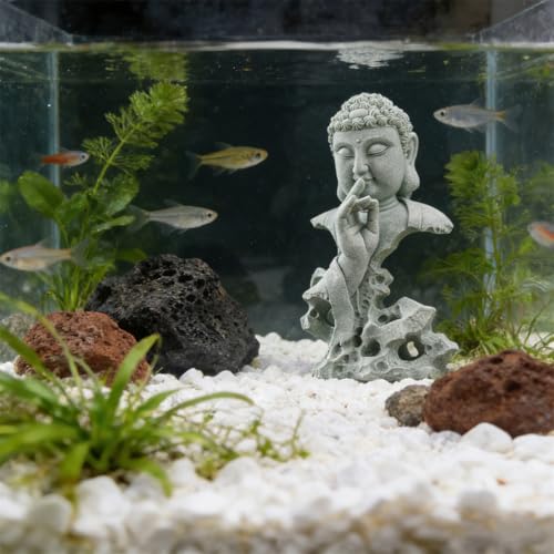 livelyfish Meditating Buddha Statue Zen Garden Statues Sandstone Thinker Buddha Sculpture Figurine for Fish Tank Aquarium Home Decorations, Gift (Fs) - size: Fs