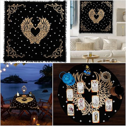 Indian Consigners Altar Cloth Angel Wings Gold Silver 36x36 Inches Square Spiritual Cloth - color: Angel Wings Gold Silver