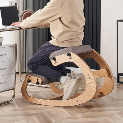 Ergonomic Kneeling Chair, Adjustable Rocking Office Chair Wooden Knee Chair Posture Chair for Home Office Back Pain Relief, Grey - color: Grey