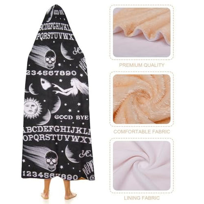 Skull Moon Sun Gothic Witch Board Seamless Black Large Size Comfortable Hooded Blanket, Warm Blanket 60"x80" - color: Skull Moon Sun Gothic Witch Board Seamless Bl, size: 60"x80"