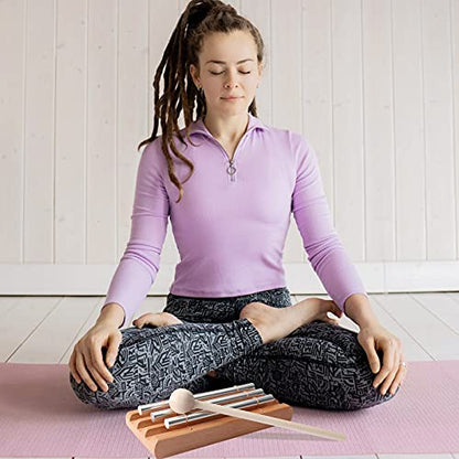 Vilihkc Energy Chime Percussion Hand Bell Meditation Chimes Teacher Tools Reminder Tuned Energy Chimes Music Instrument with Mallet for Classroom Prayer Yoga Music Gift(3 Tone) - color: 3 TONE