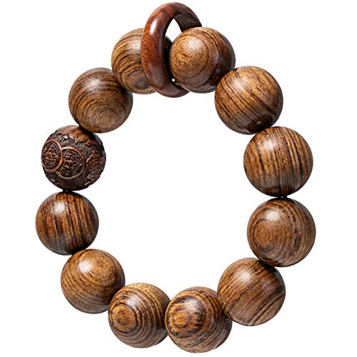 chuanglian-Bird Hut Handmade Unisex 12 Beads Natural Bubinga Wood Prayer Beads Link Wrist Meditation Star Ring Circumstellar Decompression Bracelet Rosary Mala Necklace Chain for Men Women