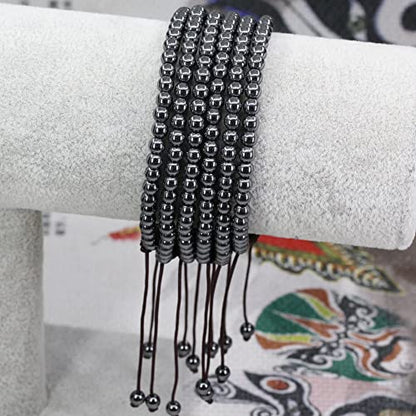 Keleny Natural Gemtones 4mm Round Beads Crystal Adjustable Braided Macrame Tassels Bracelets Unisex - color: Black Hematite