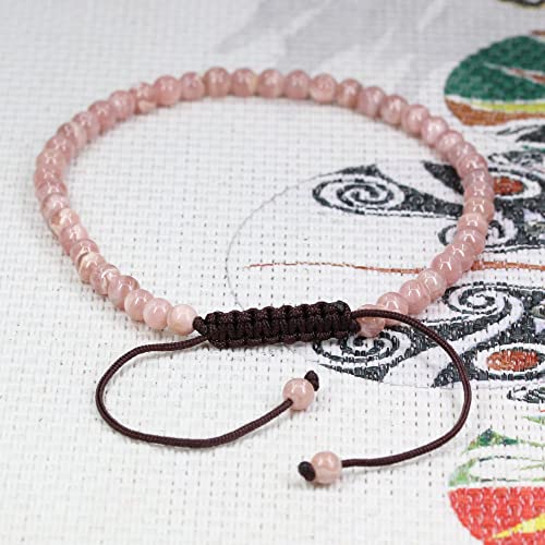 Keleny Natural Gemtones 4mm Round Beads Crystal Adjustable Braided Macrame Tassels Bracelets Unisex - color: Red