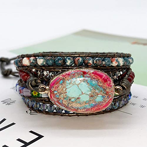 Boho Wrap Bracelet for Women, Handmade Natural Imperial Jasper Multi-Layer Stone Beaded Bracelet, Bohemian Healing Crystal Stone Jewelry Gifts - color: Emperor Stone 2#