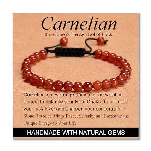 MASSIVE BEADS Handmade Yoga Natural Stone Crystal Healing Power Energy Gifts for Unisex Adult Bracelet Macrame Adjustable - color: Carnelian(Luck), size: 6mm