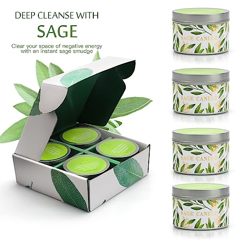 Sage Candles Gift Set, 4 Pack Natural Soy Wax White Sage Smudge Kit with Healing Crystals, House Cleansing & Negative Energy, Spiritual Meditation & Aromatherapy, Housewarming Birthday Self Care Gifts - style: Pure Sage 4 Pack
