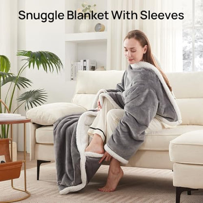 Westinghouse Electric Snuggle Throw Blankets with Foot Pocket, Wearable Heated Blanket with Sleeves, 6 Heating Levels & 2 to 10 Hours Heating Time Settings, 50 * 70"+18", Light Grey - color: Light Grey&ivory, size: 70*50" Heated Snuggle Blanket