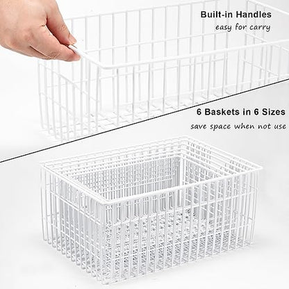 Orgneas Freezer Organizer Bins, Vertical Sides Wire Freezer Baskets for Upright Freezer, Chest Freezer Organizer Deep Freezer Storage Containers for Foods, Snacks, Vegetables, Fruits, Set of 6