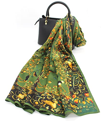 100% Mulberry Silk Long Scarf for Women Large Shawls for Headscarf and Neck- Oblong Hair Wraps with Gift Packed - color: Jade Green