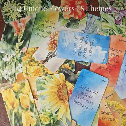 Botanical Affirmation Cards for Women – 64 Floral Self-Love & Healing Cards with Wooden Display Stand – Daily Mindfulness & Emotional Wellness Gift for Women, Best Friend, Sister