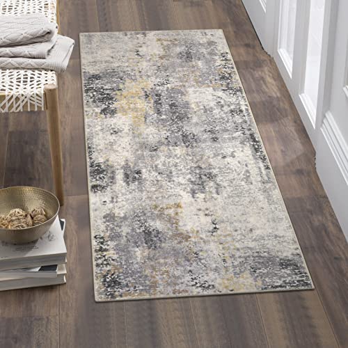 Lahome Modern Abstract Gray Bathroom Runner Rug, 2x4.3 Washable Laundry Room Runner, Soft Non Slip Low Pile Throw Carpet Runner for Entryway Kitchen Hallway Doorway Bedroom - color: Grey, size: 2' x 4.3'