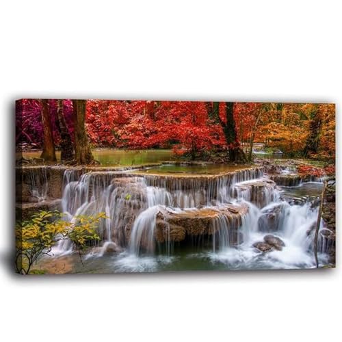 Yxbhhym Landscape Canvas Wall Art Waterfall Painting -Trees Forest Picture Prints-Fall Scenery Artwork Picture for Living Room Bedroom Home Office Wall Decor Framed -20x40inches - color: B Red, size: 40"L x 20"W