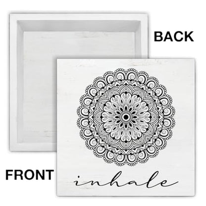Zen Decor, Spiritual Decor, Inhale Mandala Wood Sign Home Office Meditation Room Bedroom Yoga Room Table Shelf Wall Desk Decoration 5×5 Inches