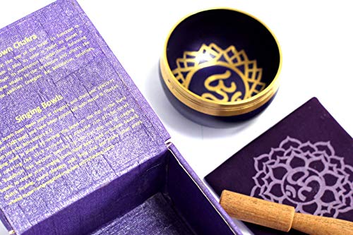 Chakra Singing Bowls with Wooden Striker & Cushion Gift Box Set | Lift Vibration & Frequency; Sound Therapy; Holistic Healing, Meditation & Relaxation Mindfulness Mantra (Crown) - color: Crown Chakra