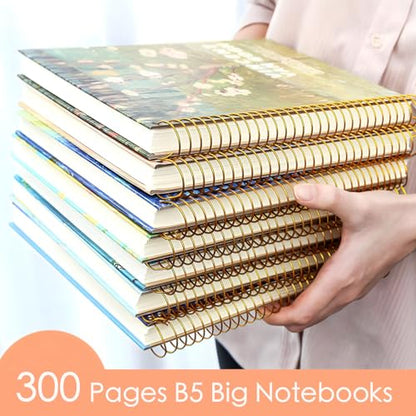 Large Spiral Notebook, B5, 8x10, Hardcover Journal, Lay Flat, Thick Notebook, 300 Page Journal, Lined Journal Notebook, Wide Ruled, Vincent Van Gogh Gifts, Almond Tree in Blossom, Green