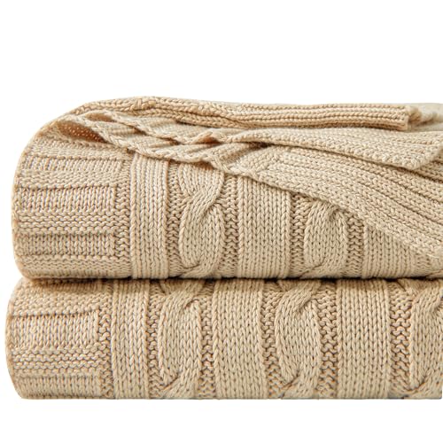 NTBAY 100% Pure Cotton Cable Knit Throw Blanket, Super Soft Warm 51x67 Knitted Throw Blanket for Couch, Sofa, Chair, Bed - Extra Cozy, Machine Washable, Comfortable Home Decor, Khaki - color: Khaki, size: Throw(51"x67")