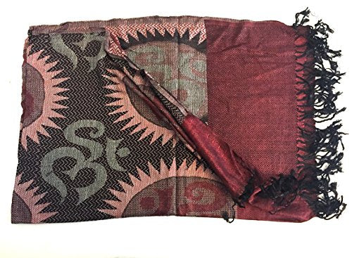 OMA® Om Spiritual Meditation Shawl Scarf With Sanskrit Holy Mantra Reversible Double Weave