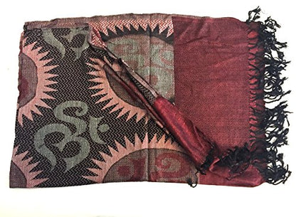 OMA® Om Spiritual Meditation Shawl Scarf With Sanskrit Holy Mantra Reversible Double Weave