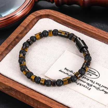 TRUMIUM Beaded Bracelets for Men Women Natural Hematite 6mm Tiger Eyes Mens Bracelet Gemstone Jewelry for Him 7.5/8.3/9 Inch Length