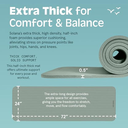 Retrospec Solana Yoga Mat Thick 1/2in Non-Slip Workout Mat with Nylon Strap - 72x24in Exercise Mat for Pilates, Stretching & Fitness - BPA Free, Easy Clean - color: Sage
