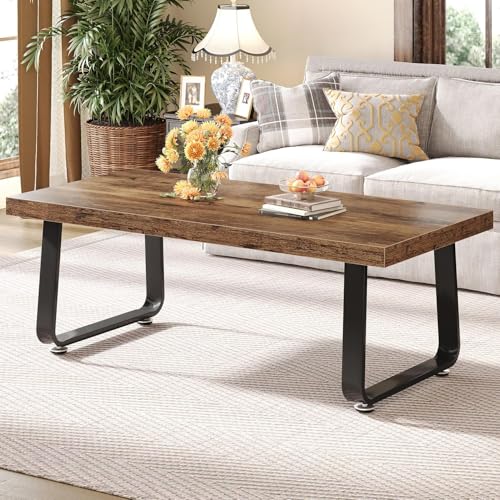 HSH Wooden Coffee Table, Industrial Rectangle Center Table, Modern Minimalist Coffee Table for Living Room, Farmhouse Wood and Metal Cocktail Tea Table for Bedroom Home Office, Rustic Brown, 47 in - color: Rustic Brown, size: 47 inch