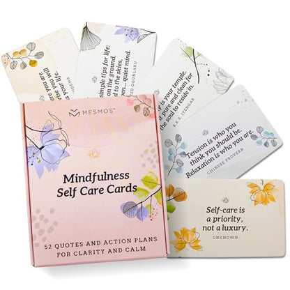 MESMOS 52 Mindfulness Cards with Action Plans. Relaxation Stress Relief Gifts for Women, Positive Affirmation Cards, Anxiety Relief Items, Meditation Self Care Kit, Relaxing Spiritual Gifts for Women - color: Watercolor (Small 3" x 2" cards)