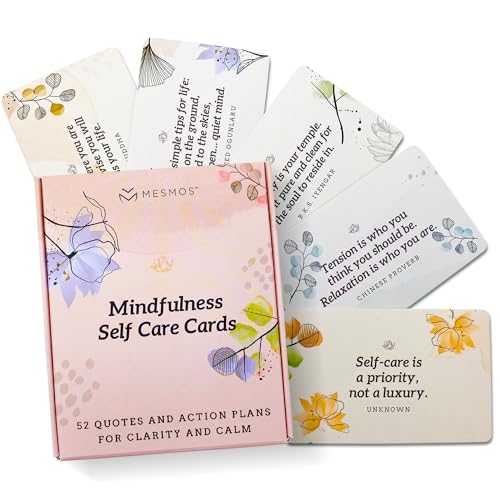 MESMOS 52 Mindfulness Cards with Action Plans. Relaxation Stress Relief Gifts for Women, Positive Affirmation Cards, Anxiety Relief Items, Meditation Self Care Kit, Relaxing Spiritual Gifts for Women - color: Watercolor (Small 3" x 2" cards)
