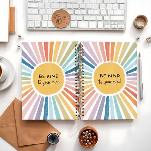 Be Kind to Your Mind Mental Health Journal, Boho Sun Sunshine Notebook, Inspirational Notebook Journal, Positive Affirmations Gifts, Mental Health Gifts, Hardcover Spiral Notebook 5.5x8.3 Inch - color: Be Kind To Your Mind