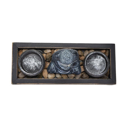 Pacific Giftware Meditation Zen Garden Set with Black Buddha Figurine Two Tea Light Holders Rock Decorative Wood Display Tray Perfect for Table Decor Meditation Yoga 8" x 6"