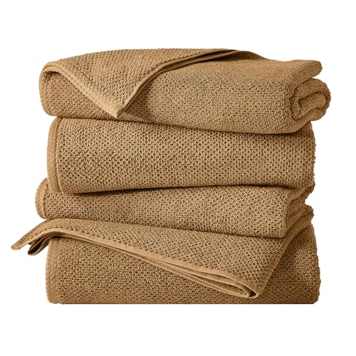 Great Bay Home 100% Cotton 4 Pack 54x27 Bath Towel Set - Absorbent, Quick-Drying, Durable Towels for Bathroom Decor - Low-Twist, Two-Ply Fibers (Mocha) - color: 10 Mocha, size: Bath Towel (Pack of 4)