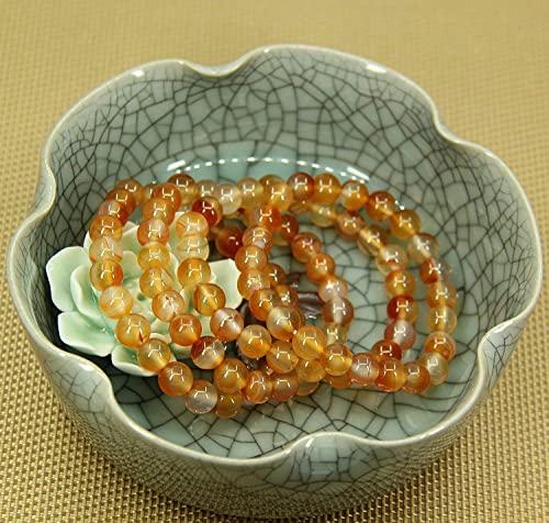 Angelstones Handmade Natural Healing Gemstone 8mm Round Beads Stretch Crystal Bracelet 7 Inch Unisex - color: Orange Red Agate