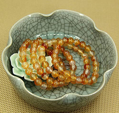 Angelstones Handmade Natural Healing Gemstone 8mm Round Beads Stretch Crystal Bracelet 7 Inch Unisex - color: Orange Red Agate