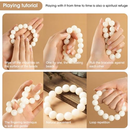 Natural Handmade Bracelets for Women & Men, Perfect for Attracting Money, Yoga Meditation, 18mm Round Beads Made of Natural Seeds Stretch Bracelet 7" Unisex