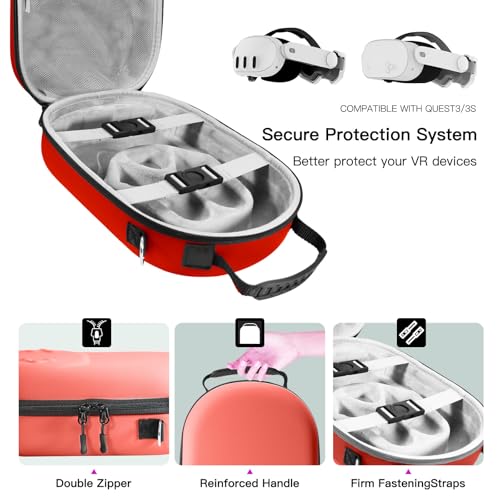 Hard Carrying Case Compatible with Oculus Meta 3/3S,VR Headset Elite Strap and Touch Controller Accessories Carry Case,Hard Shell Travel Storage Bag (Red) - color: Red