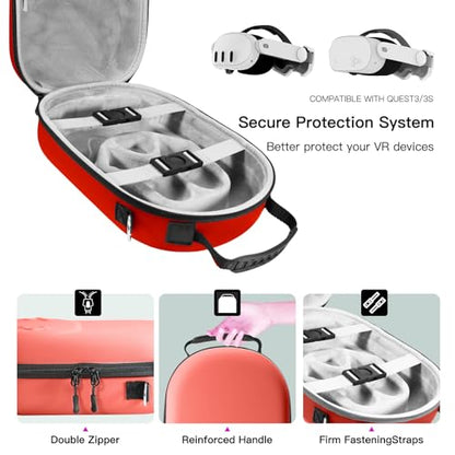 Hard Carrying Case Compatible with Oculus Meta 3/3S,VR Headset Elite Strap and Touch Controller Accessories Carry Case,Hard Shell Travel Storage Bag (Red) - color: Red