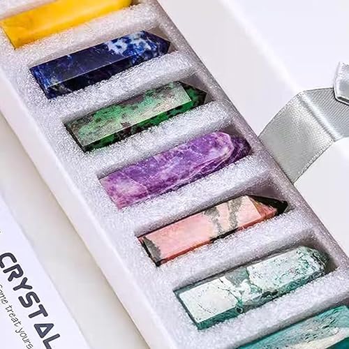 Sets of 7/8/10 Pcs Healing Crystal Stone Wands,Hexagona,Single Pointed,Chakra 6 Faceted Column Prism,Reiki Gemstones,Energy Balance,Meditation Natural Gem Kits Home Decor (10pcs A Set) - color: 10pcs a Set