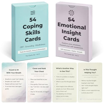 108 Mindfulness Cards for Coping Skills & Mind Brain Emotional Insight Cards - Somatic Therapy for Stress Relief & Anxiety - CBT, Grounding, Self Care Techniques for Teens | Adults | Therapists