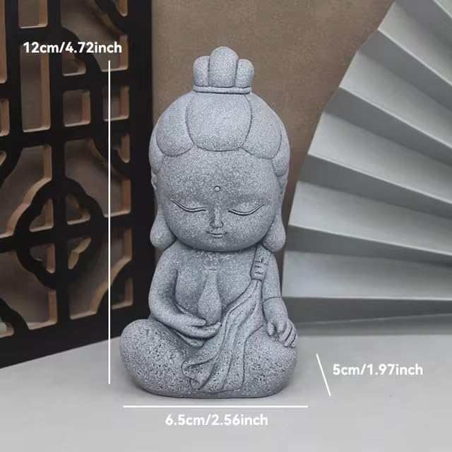 4.7" Sculpture Gifts GuanYin Ornament Simple Home Outdoor Statue Gravel Praying Garden Decoration Grey Craft Guan Yin Statue Handmade Stone Kwan Yin Buddha Meditating Zen Decor Figurine