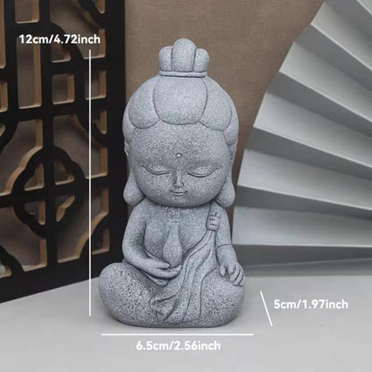 4.7" Sculpture Gifts GuanYin Ornament Simple Home Outdoor Statue Gravel Praying Garden Decoration Grey Craft Guan Yin Statue Handmade Stone Kwan Yin Buddha Meditating Zen Decor Figurine