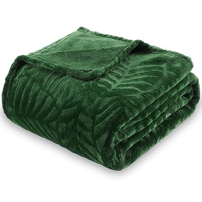 Super Soft Flannel Fleece Throw Blanket, Lightweight Cozy Warm Leaves Textured Plush Blanket for Bed Couch Sofa, 50 x 60 Inches, Olive Green - color: Olive Green, size: 50x60 IN