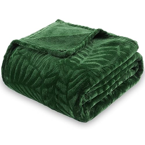 Super Soft Flannel Fleece Throw Blanket, Lightweight Cozy Warm Leaves Textured Plush Blanket for Bed Couch Sofa, 50 x 60 Inches, Olive Green - color: Olive Green, size: 50x60 IN